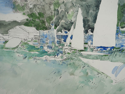 Maurice GENIS : Scène de camping, Aquarelle originale (photo de détail 4) - Crédit photo : Galerie Art.Paris