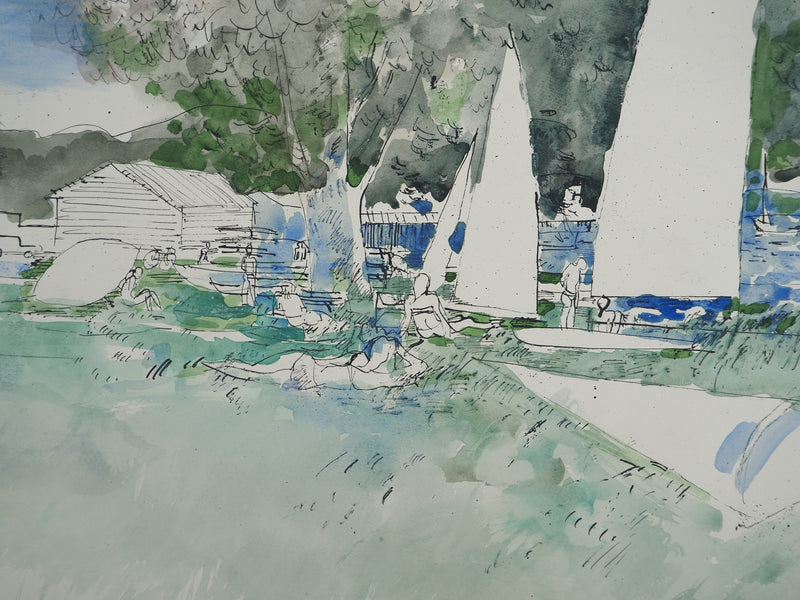 Maurice GENIS : Scène de camping, Aquarelle originale (photo de détail 4) - Crédit photo : Galerie Art.Paris
