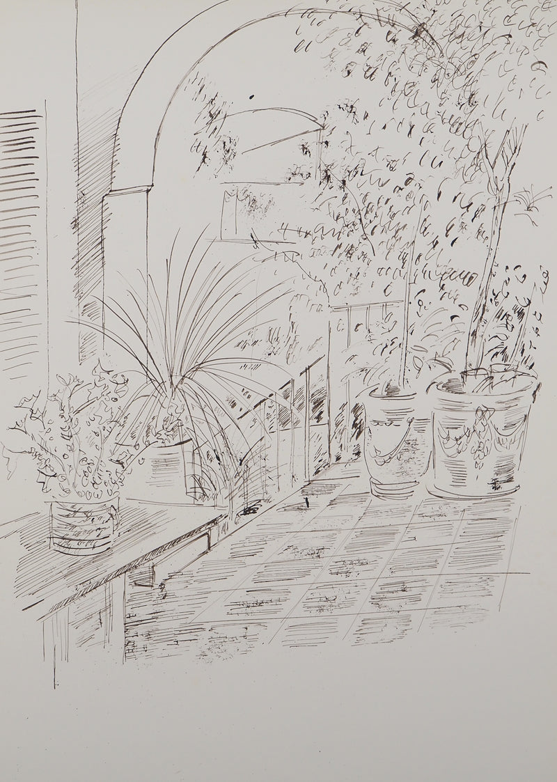 Maurice GENIS : Terrasse en Provence, Dessin original (photo de détail 2) - Crédit photo : Galerie Art.Paris