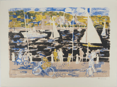 Emilio GRAU SALA : Coucher de soleil sur le port, Lithographie originale (vue générale) - Crédit photo : Galerie Art.Paris