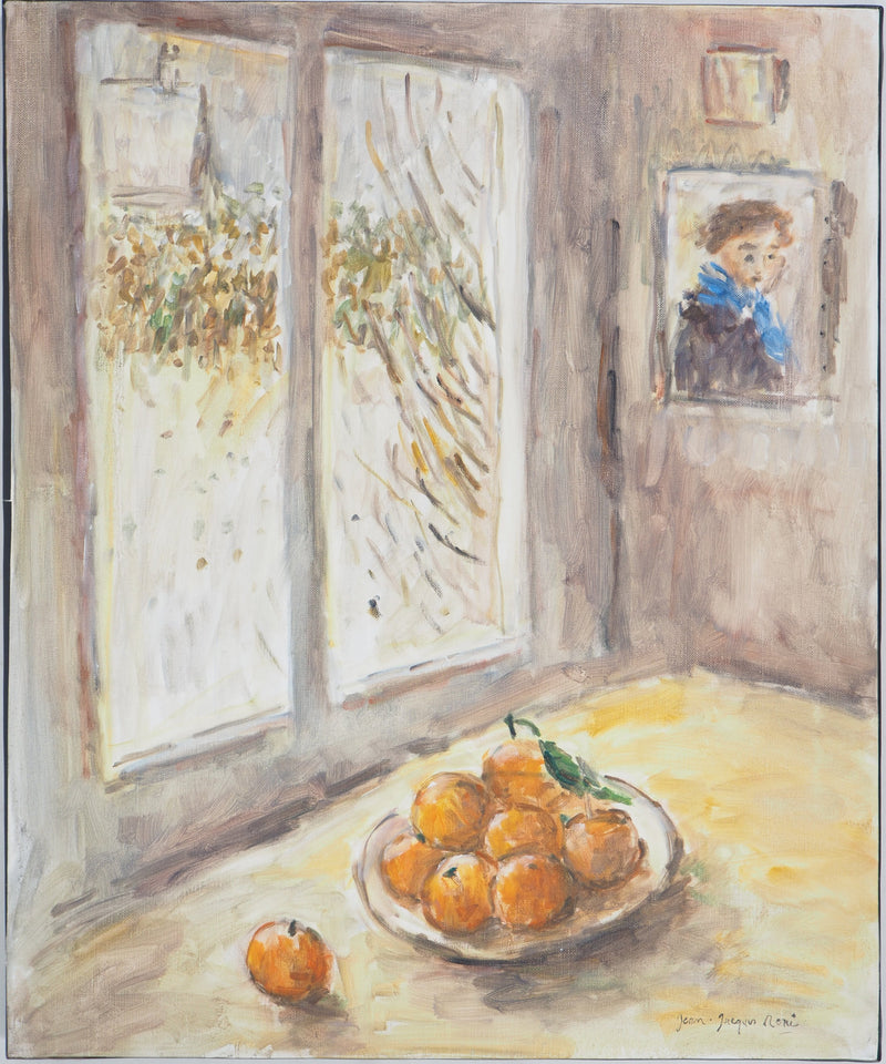 Jean-Jacques RENE : Le jardin sous la neige, Huile sur toile signée