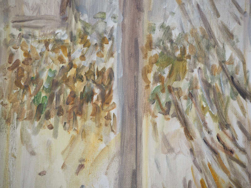 Jean-Jacques RENE : Le jardin sous la neige, Huile sur toile signée