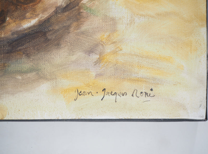 Jean-Jacques RENE : Le jardin sous la neige, Huile sur toile signée