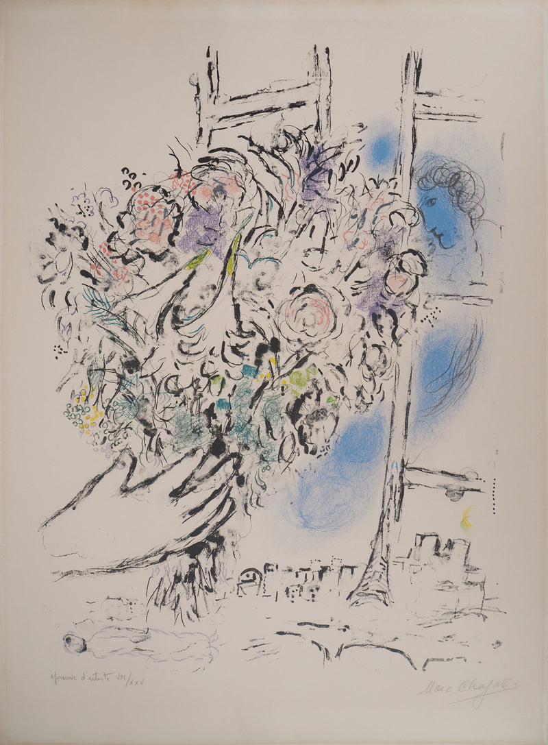 Marc CHAGALL : Offrande de fleurs, Lithographie originale signée