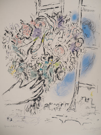 Marc CHAGALL : Offrande de fleurs, Lithographie originale signée