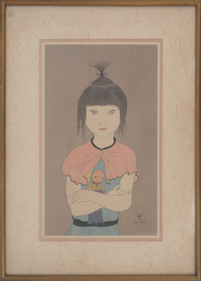 AFFdV Léonard Tsuguharu FOUJITA, Young girl leaning on her back, Original lithograph Signed