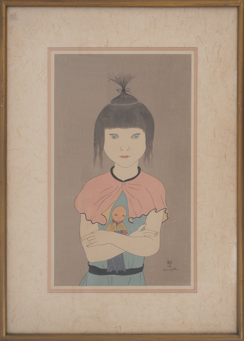 AFFdV Léonard Tsuguharu FOUJITA, Young girl leaning on her back, Original lithograph Signed