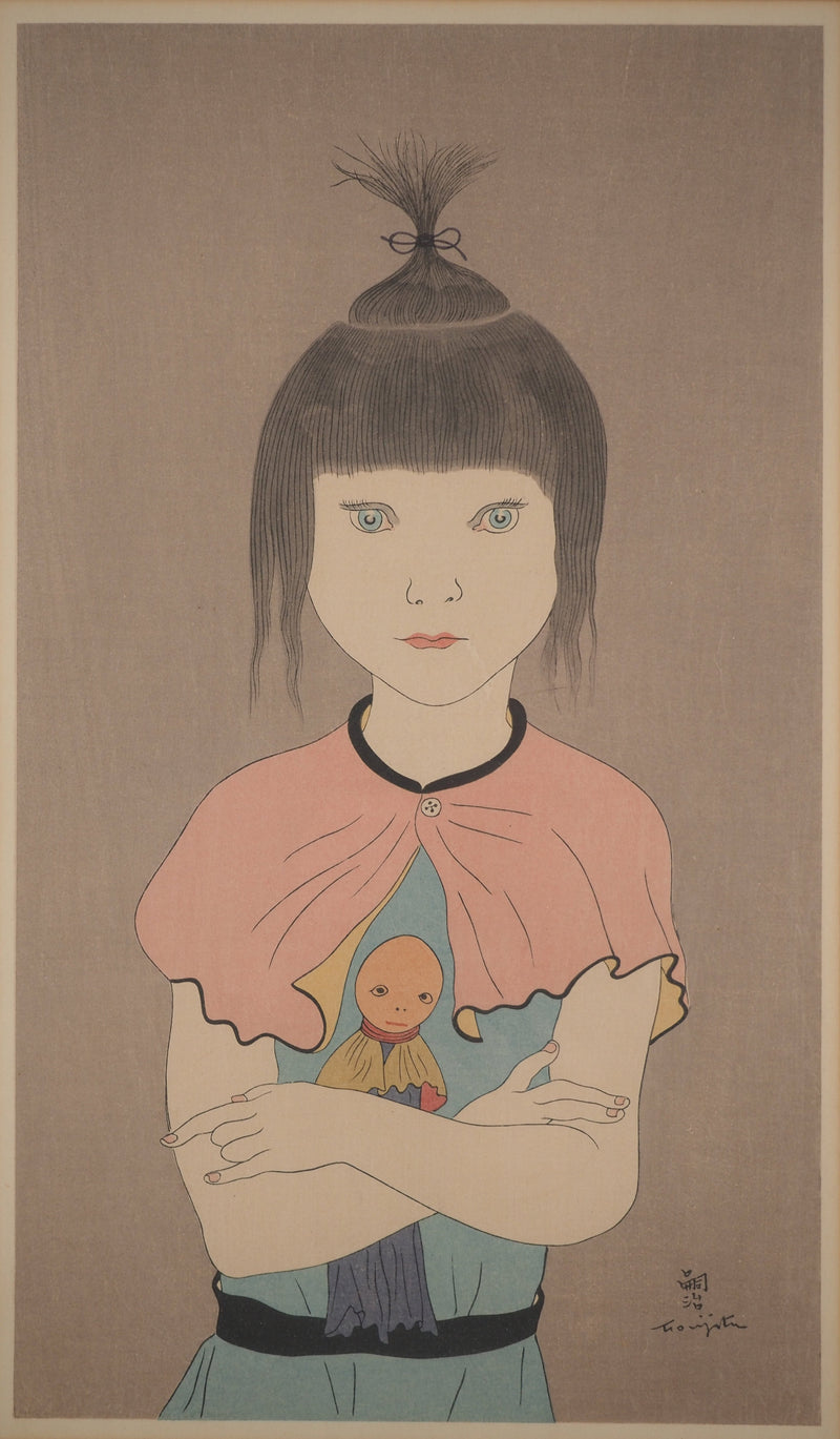 AFFdV Léonard Tsuguharu FOUJITA, Young girl leaning on her back, Original lithograph Signed