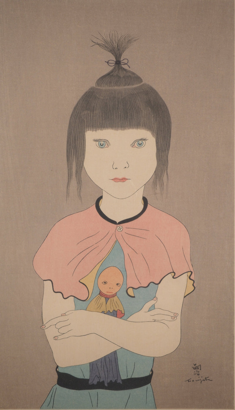 AFFdV Léonard Tsuguharu FOUJITA, Young girl leaning on her back, Original lithograph Signed