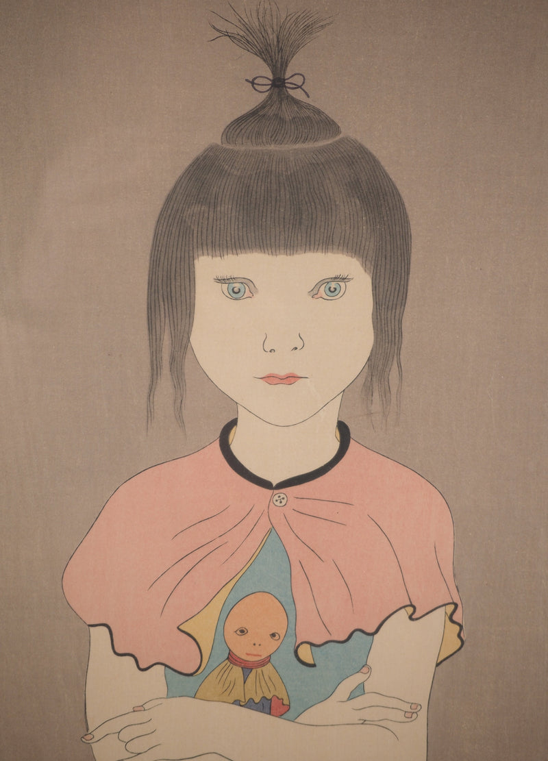 AFFdV Léonard Tsuguharu FOUJITA, Young girl leaning on her back, Original lithograph Signed