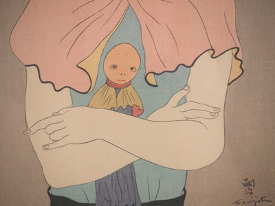 AFFdV Léonard Tsuguharu FOUJITA, Young girl leaning on her back, Original lithograph Signed