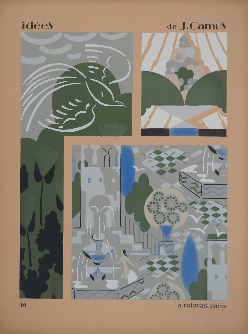 Jacques CAMUS : La cité grise, Lithographie originale (vue générale) - Crédit photo : Galerie Art.Paris