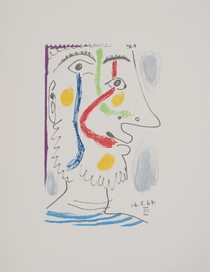 Pablo PICASSO : Autoportrait à la marinière, Lithographie originale (vue générale) - Crédit photo : Galerie Art.Paris