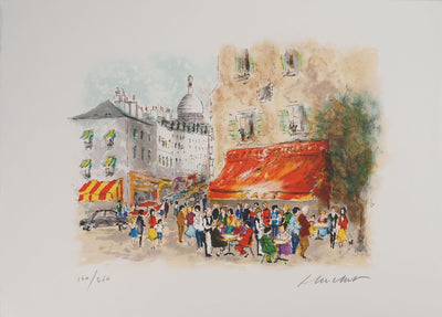 Urbain HUCHET : Café de Montmartre , Lithographie originale (vue générale) - Crédit photo : Galerie Art.Paris