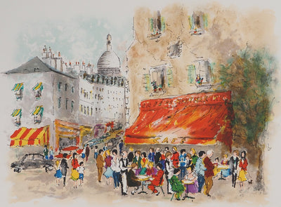 Urbain HUCHET : Café de Montmartre , Lithographie originale (photo de détail 3) - Crédit photo : Galerie Art.Paris