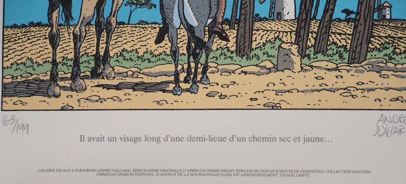 André JUILLARD : Dom Quichotte à cheval accompagné par son écuyer, Sérigraphie originale signée