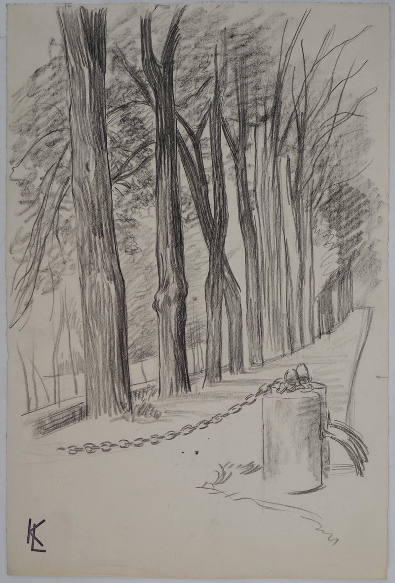 Léopold Franz KOWALSKI : Allée de platanes, c, Dessin original (vue générale) - Crédit photo : Galerie Art.Paris
