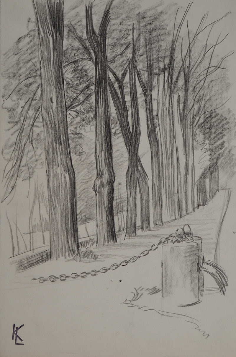 Léopold Franz KOWALSKI : Allée de platanes, c, Dessin original (photo de détail 2) - Crédit photo : Galerie Art.Paris
