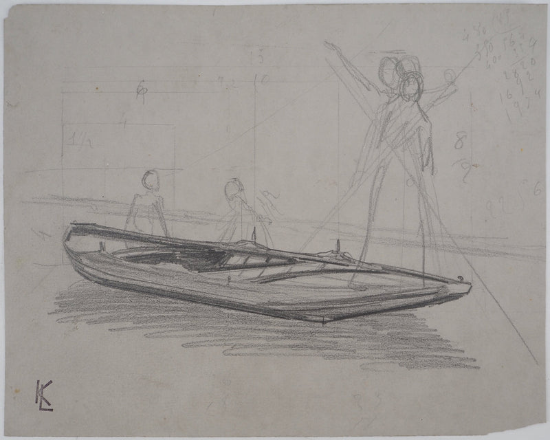 Léopold Franz KOWALSKI : Étude des sujets à la barque, c, Dessin original (vue générale) - Crédit photo : Galerie Art.Paris