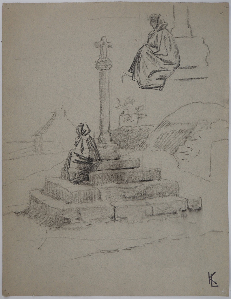 Léopold Franz KOWALSKI : Dame à la prière, c, Dessin original (vue générale) - Crédit photo : Galerie Art.Paris