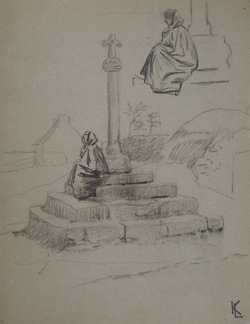 Léopold Franz KOWALSKI : Dame à la prière, c, Dessin original (photo de détail 2) - Crédit photo : Galerie Art.Paris
