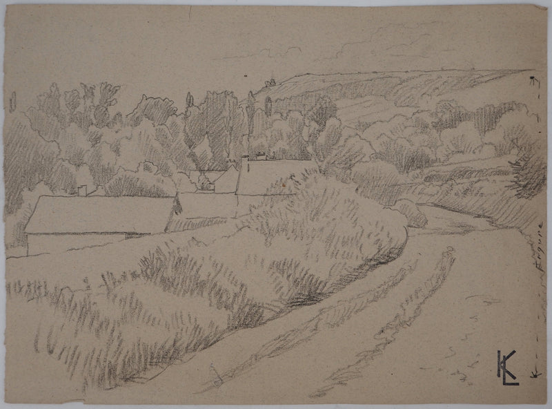Léopold Franz KOWALSKI : Paysage de campagne, c, Dessin original (vue générale) - Crédit photo : Galerie Art.Paris