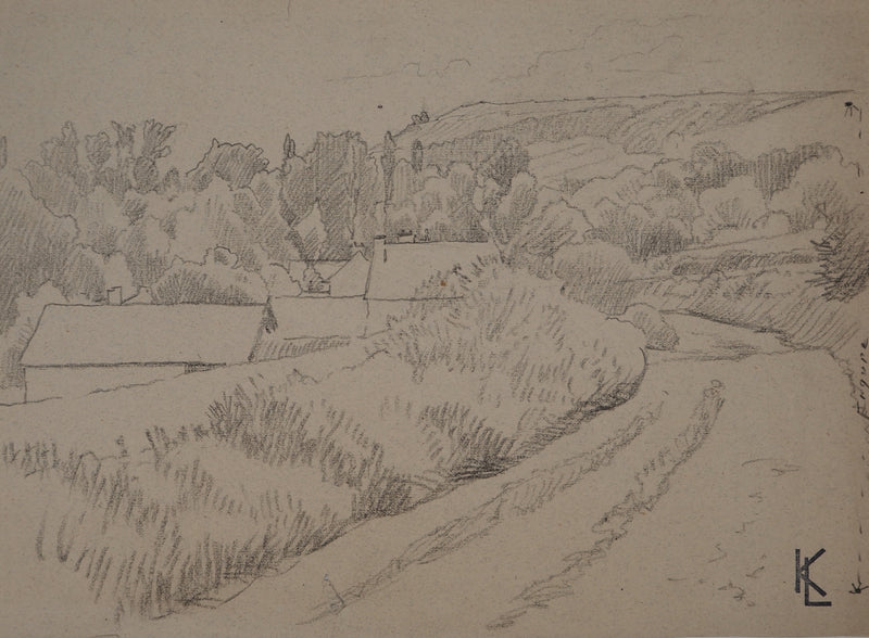 Léopold Franz KOWALSKI : Paysage de campagne, c, Dessin original (photo de détail 2) - Crédit photo : Galerie Art.Paris