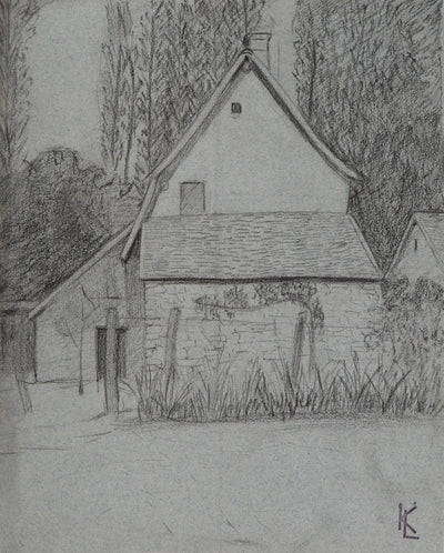 Léopold Franz KOWALSKI : Arrière d'une maison, c, Dessin original (photo de détail 2) - Crédit photo : Galerie Art.Paris
