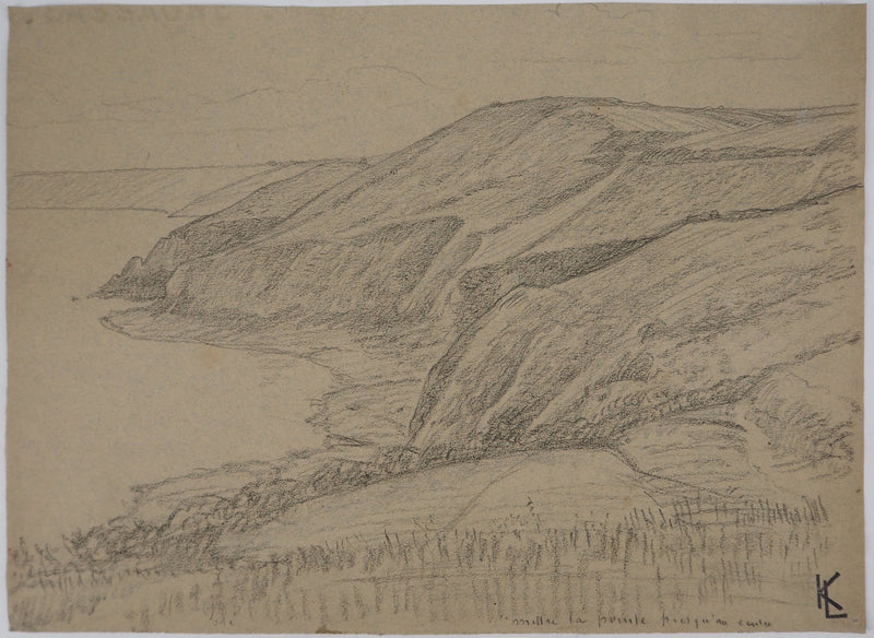 Léopold Franz KOWALSKI : Falaises de bord de mer, c, Dessin original (vue générale) - Crédit photo : Galerie Art.Paris