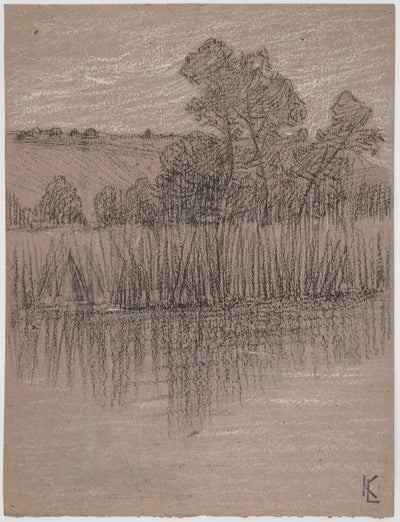 Léopold Franz KOWALSKI : Paysage de bord d'étang, c, Dessin original (vue générale) - Crédit photo : Galerie Art.Paris