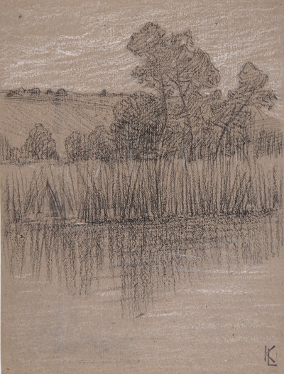 Léopold Franz KOWALSKI : Paysage de bord d'étang, c, Dessin original (photo de détail 2) - Crédit photo : Galerie Art.Paris