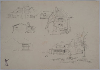 Léopold Franz KOWALSKI : Étude de l'architecture d'une bâtisse, c, Dessin original (vue générale) - Crédit photo : Galerie Art.Paris