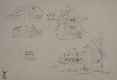 Léopold Franz KOWALSKI : Étude de l'architecture d'une bâtisse, c, Dessin original (photo de détail 2) - Crédit photo : Galerie Art.Paris