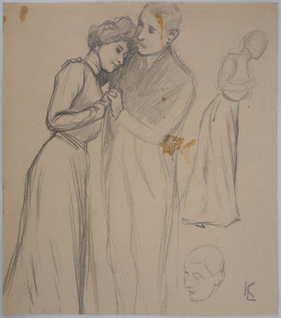 Léopold Franz KOWALSKI : L'étreinte, c, Dessin original (vue générale) - Crédit photo : Galerie Art.Paris