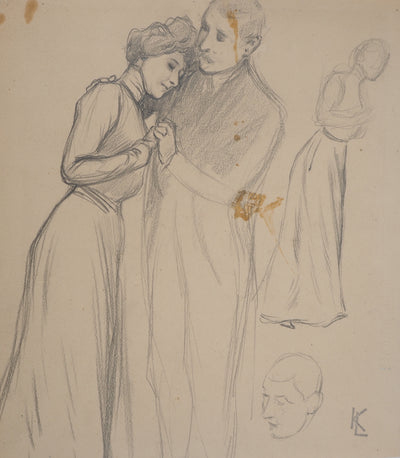 Léopold Franz KOWALSKI : L'étreinte, c, Dessin original (photo de détail 2) - Crédit photo : Galerie Art.Paris