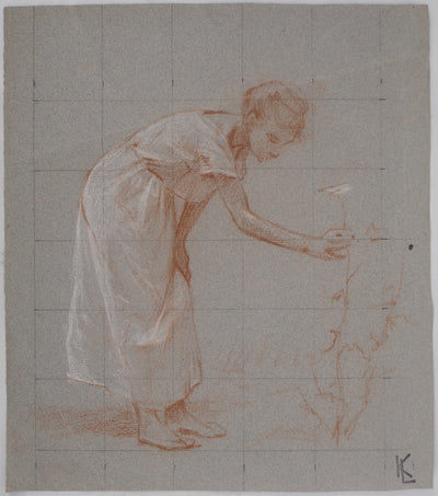 Léopold Franz KOWALSKI : La dame à la cueillette aux fleurs, c, Dessin original (vue générale) - Crédit photo : Galerie Art.Paris