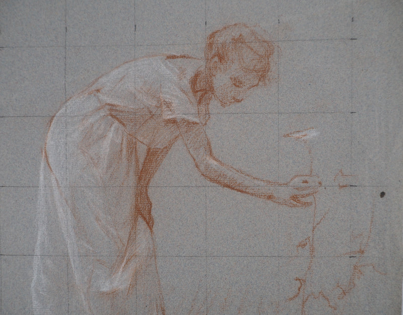 Léopold Franz KOWALSKI : La dame à la cueillette aux fleurs, c, Dessin original (photo de détail 3) - Crédit photo : Galerie Art.Paris