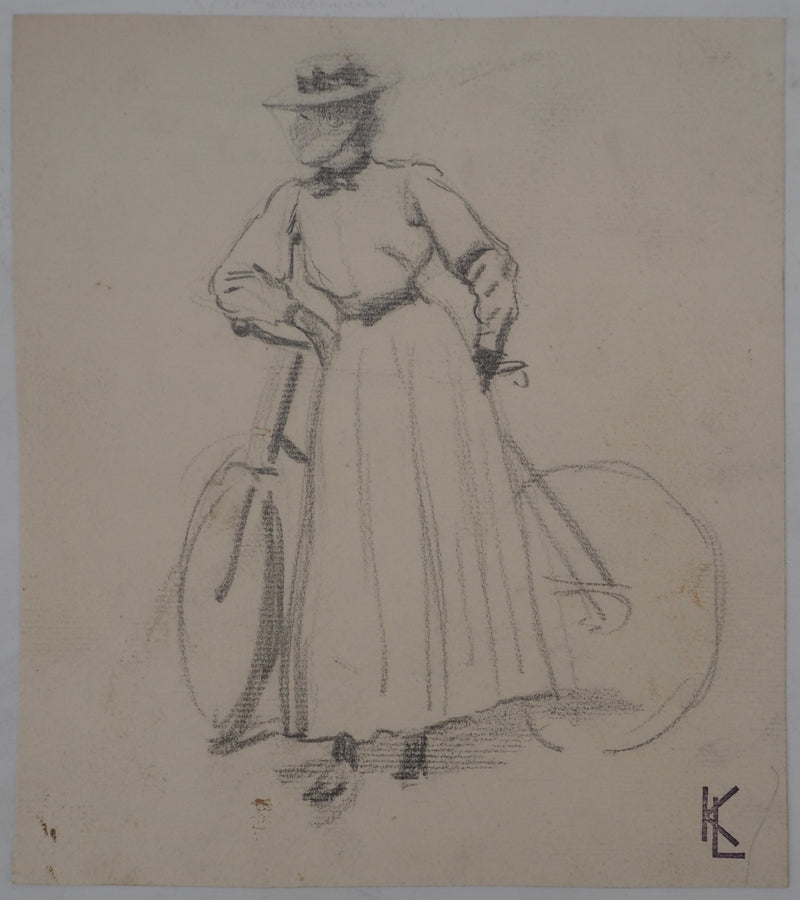 Léopold Franz KOWALSKI : Dame à la bicyclette, c, Dessin original (vue générale) - Crédit photo : Galerie Art.Paris