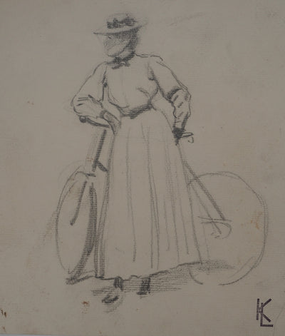 Léopold Franz KOWALSKI : Dame à la bicyclette, c, Dessin original (photo de détail 2) - Crédit photo : Galerie Art.Paris