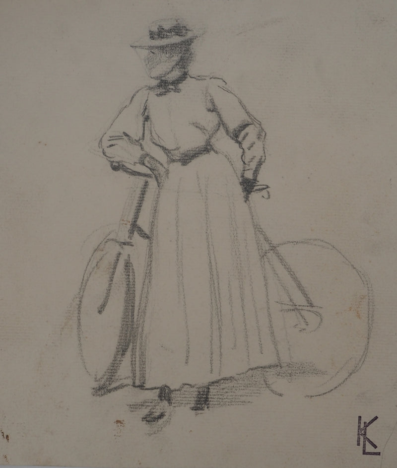 Léopold Franz KOWALSKI : Dame à la bicyclette, c, Dessin original (photo de détail 2) - Crédit photo : Galerie Art.Paris