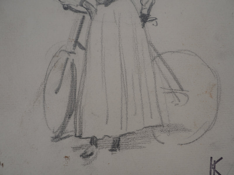 Léopold Franz KOWALSKI : Dame à la bicyclette, c, Dessin original (photo de détail 5) - Crédit photo : Galerie Art.Paris