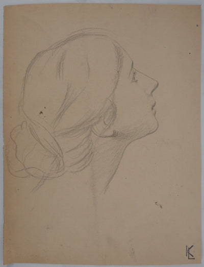 Léopold Franz KOWALSKI : Portrait d'Anaëlle de profil, c, Dessin original (vue générale) - Crédit photo : Galerie Art.Paris