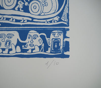 Yvon TAILLANDIER : L'ambassade du Taillandier-Land en bleu, Sérigraphie originale (photo de détail 6) - Crédit photo : Galerie Art.Paris