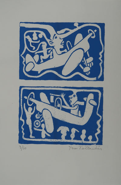 Yvon TAILLANDIER : Un monde en altitude en bleu, Sérigraphie originale (photo de détail 3) - Crédit photo : Galerie Art.Paris