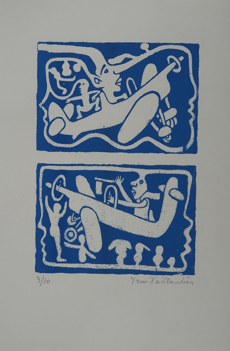 Yvon TAILLANDIER : Un monde en altitude en bleu, Sérigraphie originale (photo de détail 3) - Crédit photo : Galerie Art.Paris