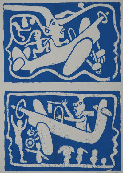 Yvon TAILLANDIER : Un monde en altitude en bleu, Sérigraphie originale (vue générale) - Crédit photo : Galerie Art.Paris