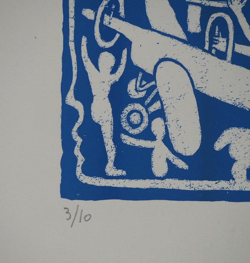 Yvon TAILLANDIER : Un monde en altitude en bleu, Sérigraphie originale (photo de détail 7) - Crédit photo : Galerie Art.Paris