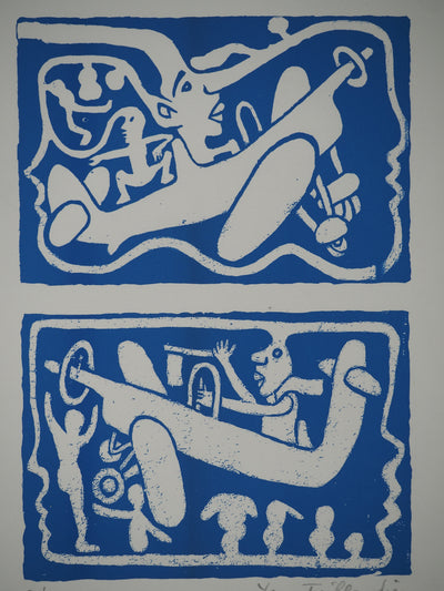 Yvon TAILLANDIER : Un monde en altitude en bleu, Sérigraphie originale (photo de détail 4) - Crédit photo : Galerie Art.Paris