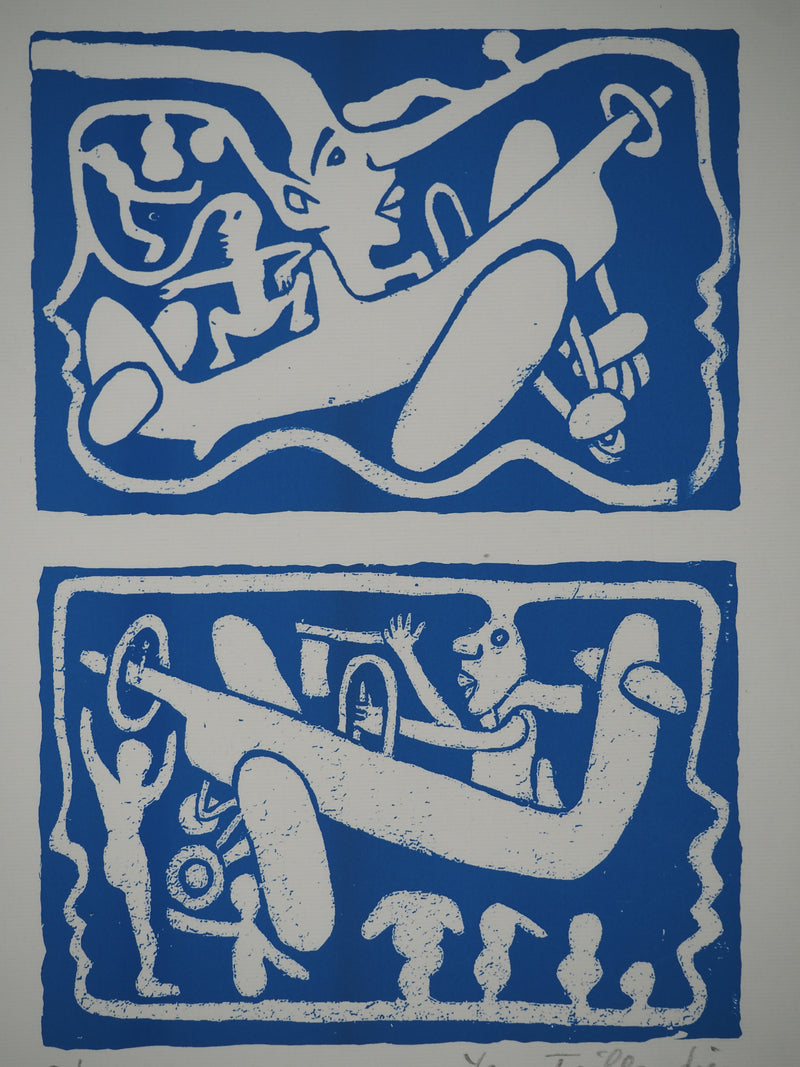 Yvon TAILLANDIER : Un monde en altitude en bleu, Sérigraphie originale (photo de détail 4) - Crédit photo : Galerie Art.Paris