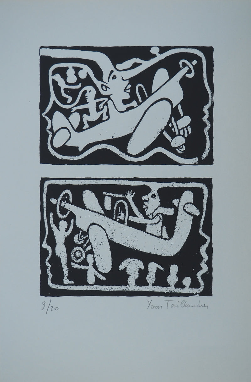 Yvon TAILLANDIER : Un monde en altitude en noir, Sérigraphie originale (photo de détail 3) - Crédit photo : Galerie Art.Paris